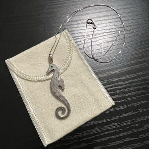 Retired James Avery Silver Hammered Seahorse Pendant Necklace